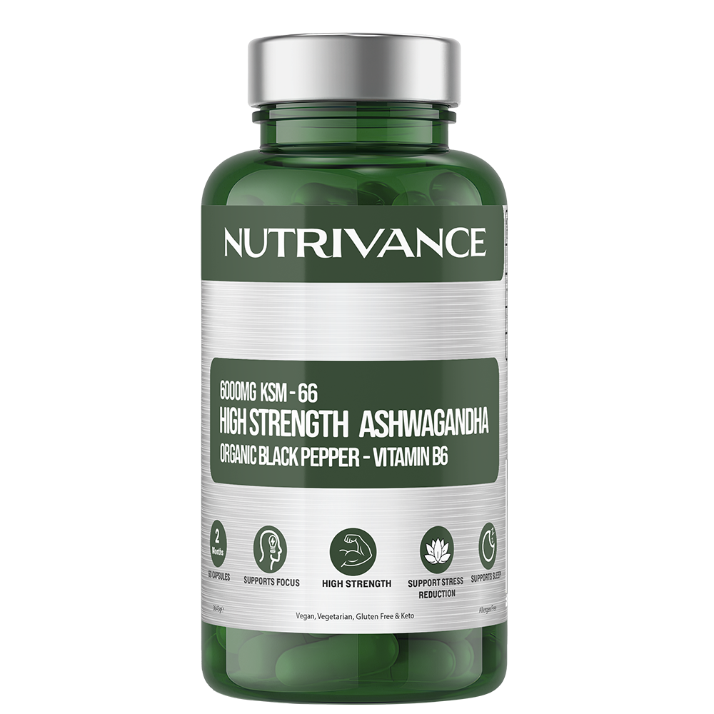 Nutrivance High Strength Ashwagandha 6000mg KSM 66 with Black Pepper and Vitamin B6