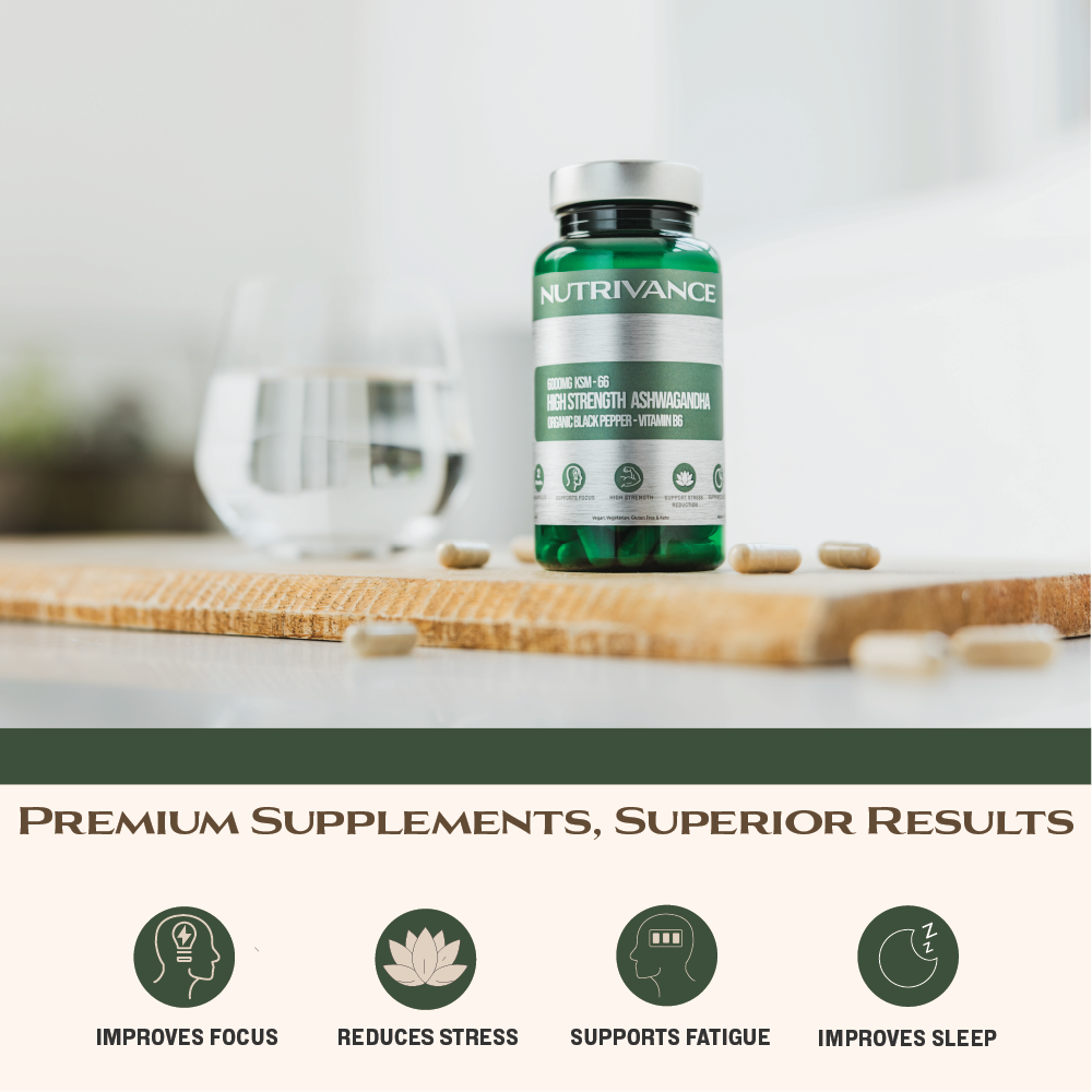 Nutrivance High Strength Ashwagandha 6000mg KSM 66 with Black Pepper and Vitamin B6
